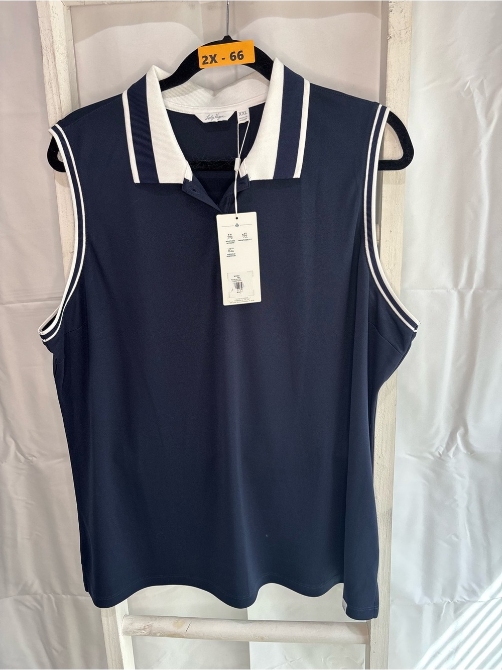 Lady Hagen Navy Sleeveless Polo with White Trim